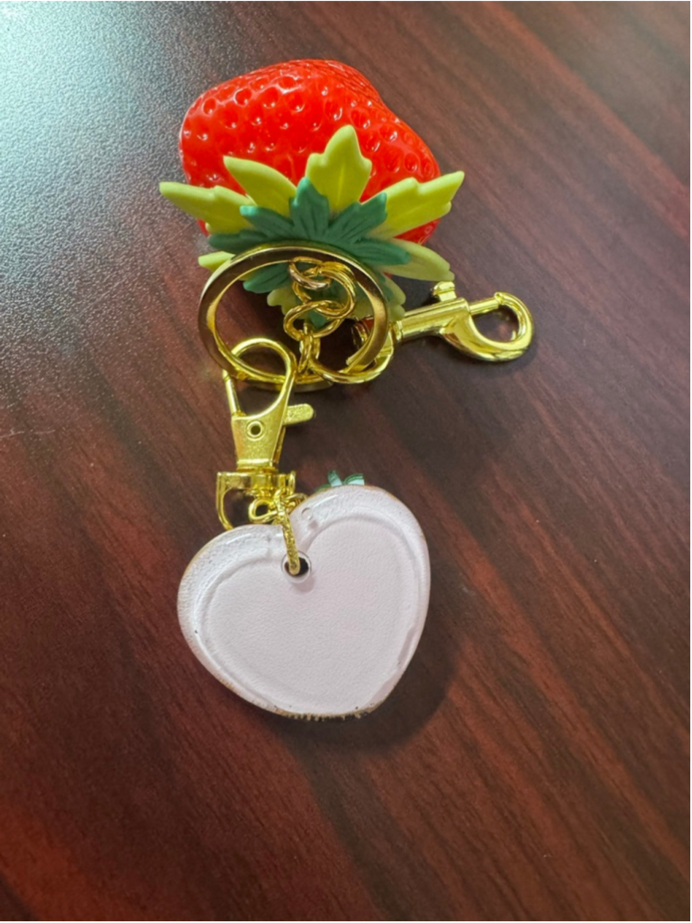 Handmade Strawberry Heart Keychain Using Authentic Designer Canvas | Resin Charm - Picture 3 of 4